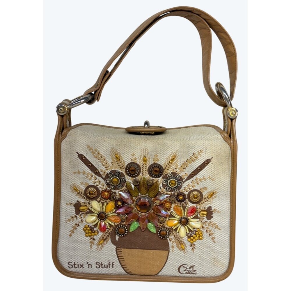 Vintatge Enid Collins of Texas Floral Beaded Stix 'n Stuff Purse Handbag